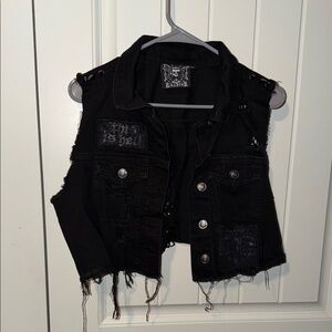 Killstar Black Distressed Denim Vest Plus Size